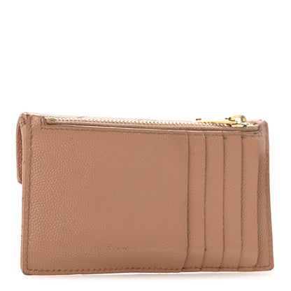 Saint Laurent Grain De Poudre Matelasse Chevron Monogram Compact Wallet Case Dark Beige 3 of 10