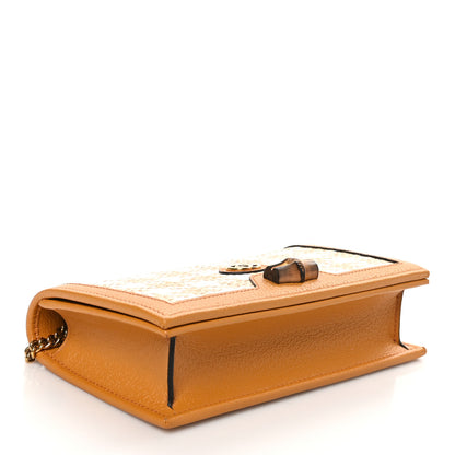Gucci Polished Raffia Textured Dollar Calfskin Houndstooth Mini Diana Chain Bag Natural Sun Oil Mystic White 4 of 11