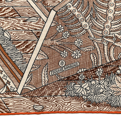 Hermes Cashmere Silk Acte III Scene I La Clairiere Shawl 140 Naturel Marron Noisette 3 of 6