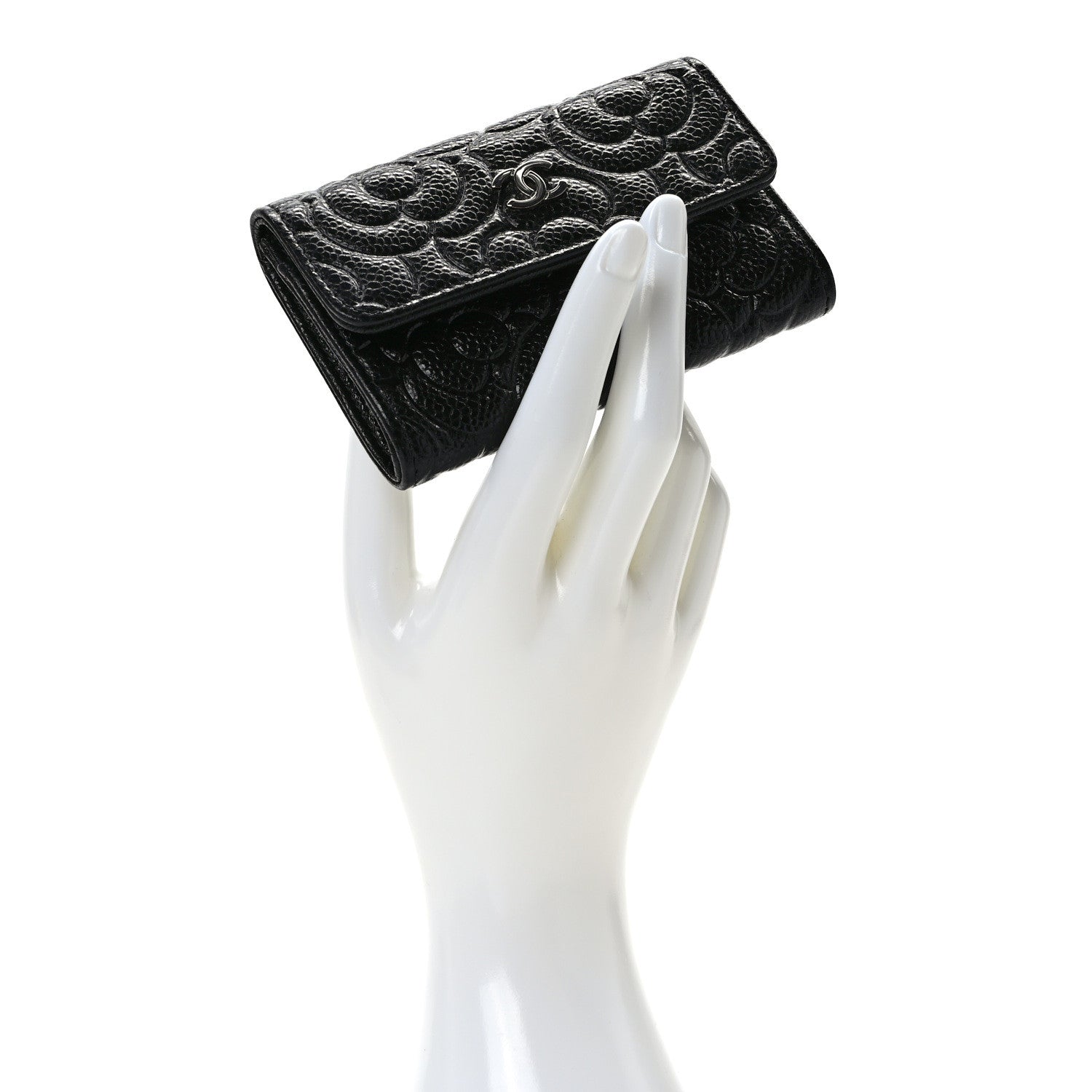Chanel Caviar Camellia Embossed Card Holder Wallet Black 2 of 8