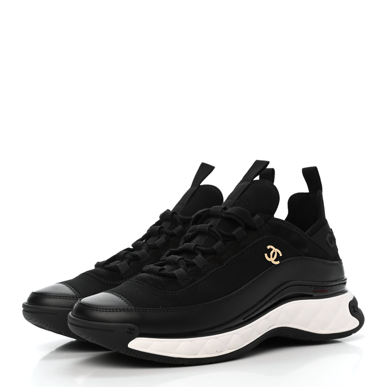 Chanel Velvet Calfskin Mixed Fibers CC Sneakers 40 Black 3 of 9
