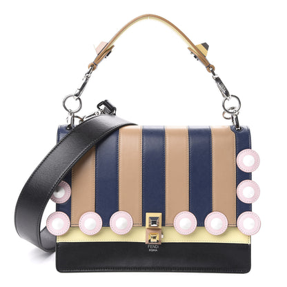 Fendi Vitello Liberty Lucido Pequin Inlay Studded Kan I Shoulder Bag Black Multicolor 1 of 10
