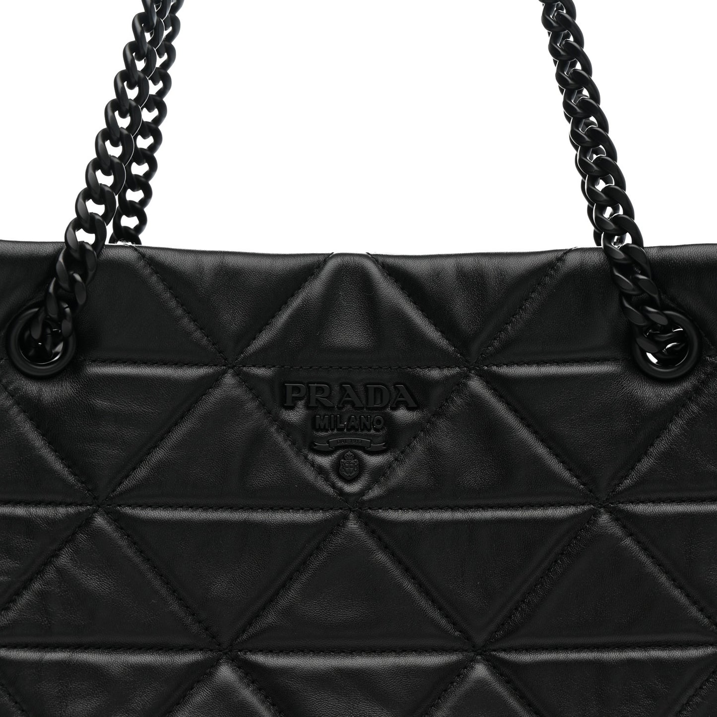 Nappa Stitched Monochrome Chain Tote Bag Black