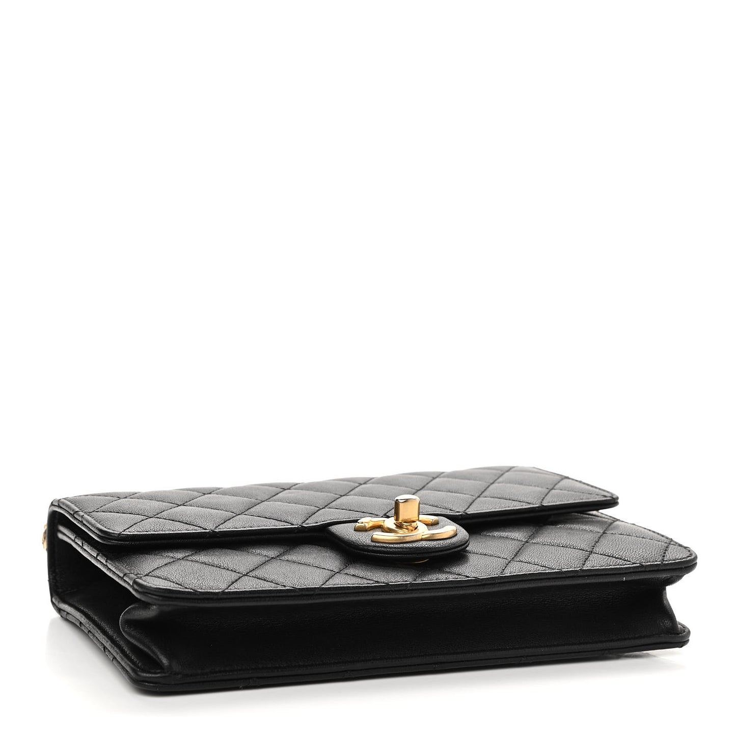 Goatskin Quilted Small Chic Pearls Flap Black