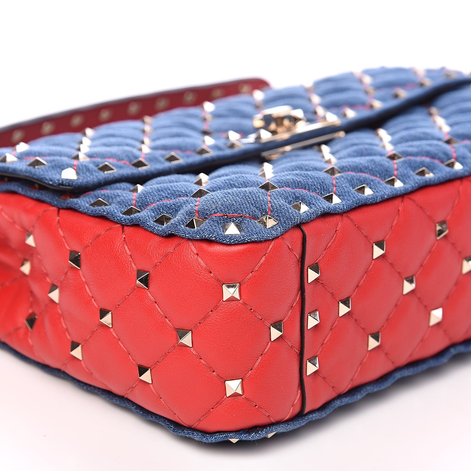 Valentino Garavani Denim Nappa Medium Rockstud Spike Shoulder Bag Denim Rouge 7 of 8