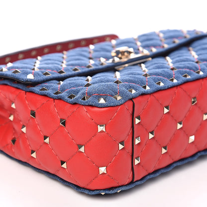 Valentino Garavani Denim Nappa Medium Rockstud Spike Shoulder Bag Denim Rouge 7 of 8