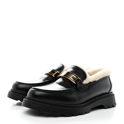 Christian Dior Brushed Calfskin Shearling Dior Code Lug Sole 15mm Loafers 39.5 Black Natural 3 of 13