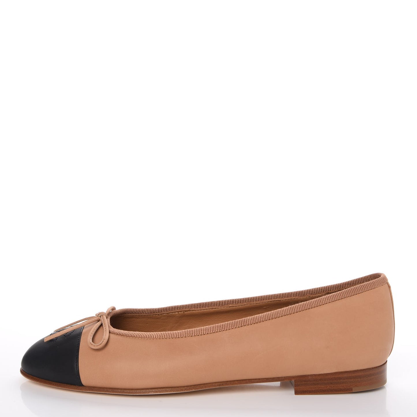 Lambskin Cap Toe Ballerina Flats 38.5 Beige Black