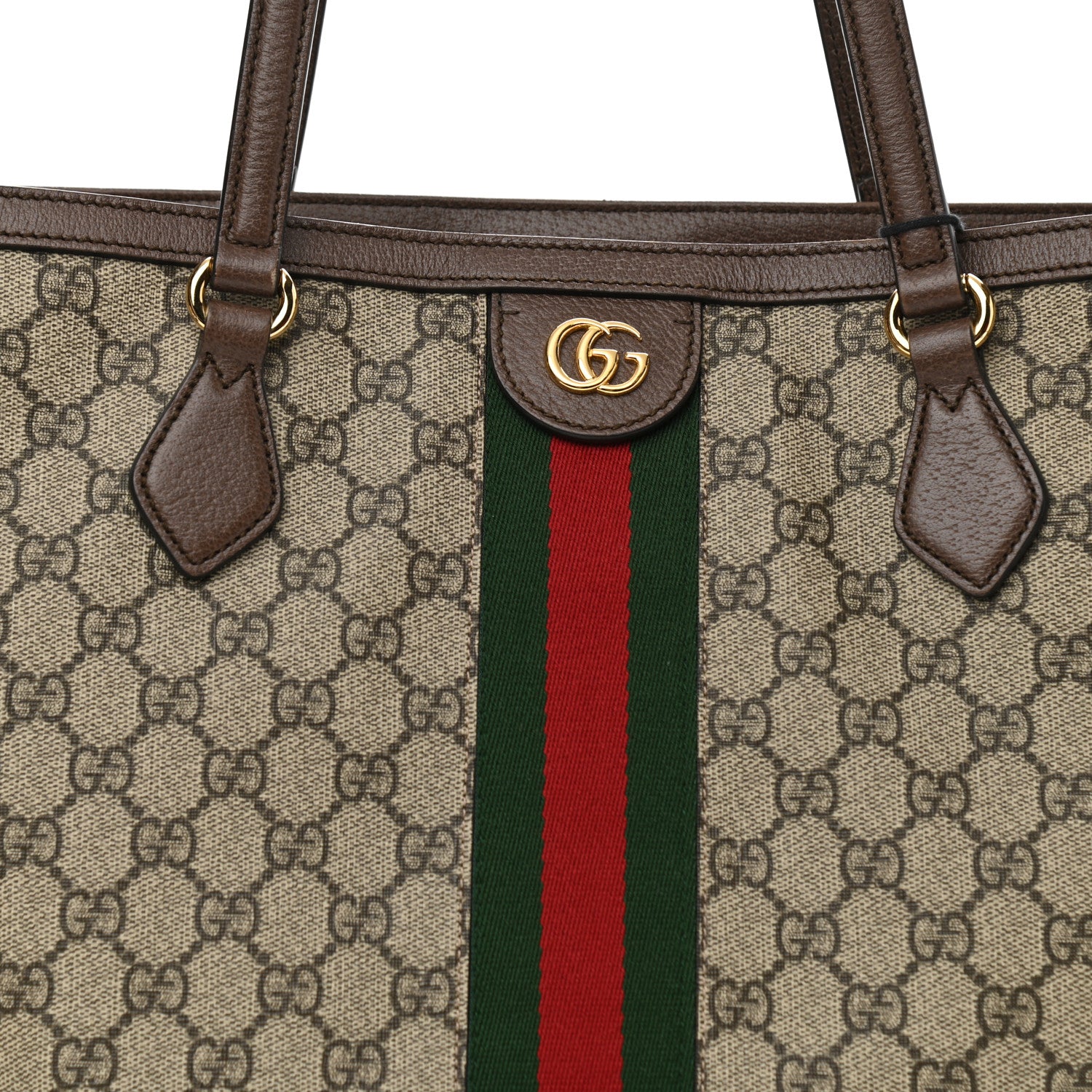 Gucci GG Supreme Monogram Textured Calfskin Web Medium Ophidia Shopping Tote Beige Ebony New Acero 8 of 11