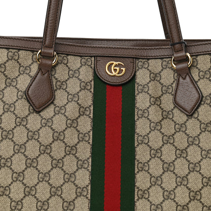 Gucci GG Supreme Monogram Textured Calfskin Web Medium Ophidia Shopping Tote Beige Ebony New Acero 8 of 11