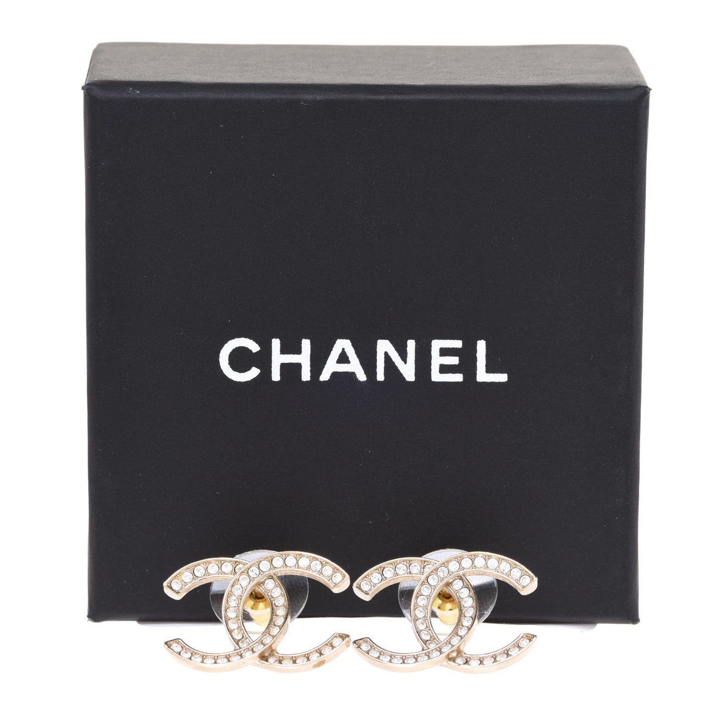Crystal Large CC Earrings Gold