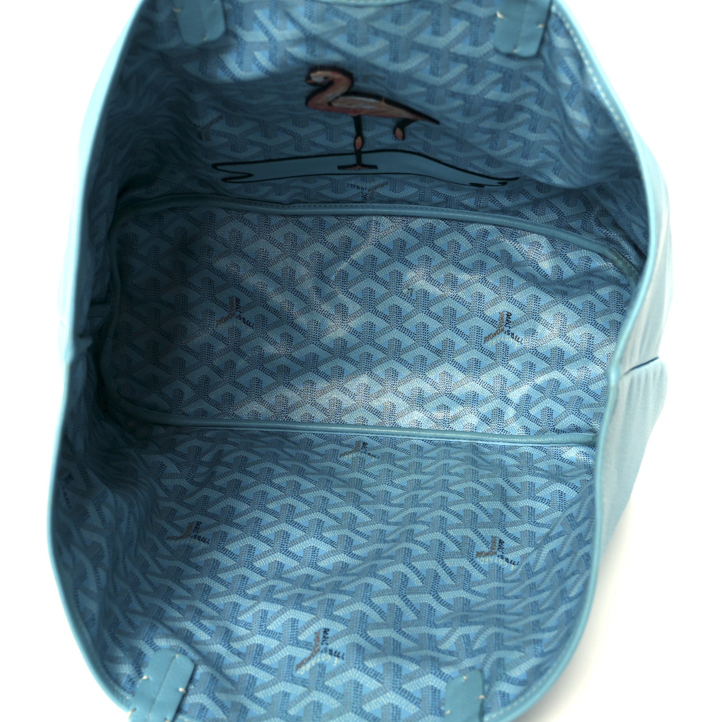 Goyardine Embroidered Flamingo Reversible Anjou PM Sky Blue