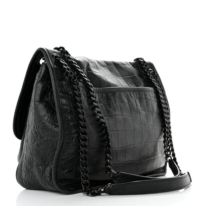 Saint Laurent Crocodile Embossed Lambskin Monogram Medium Niki Chain Satchel Black 3 of 11