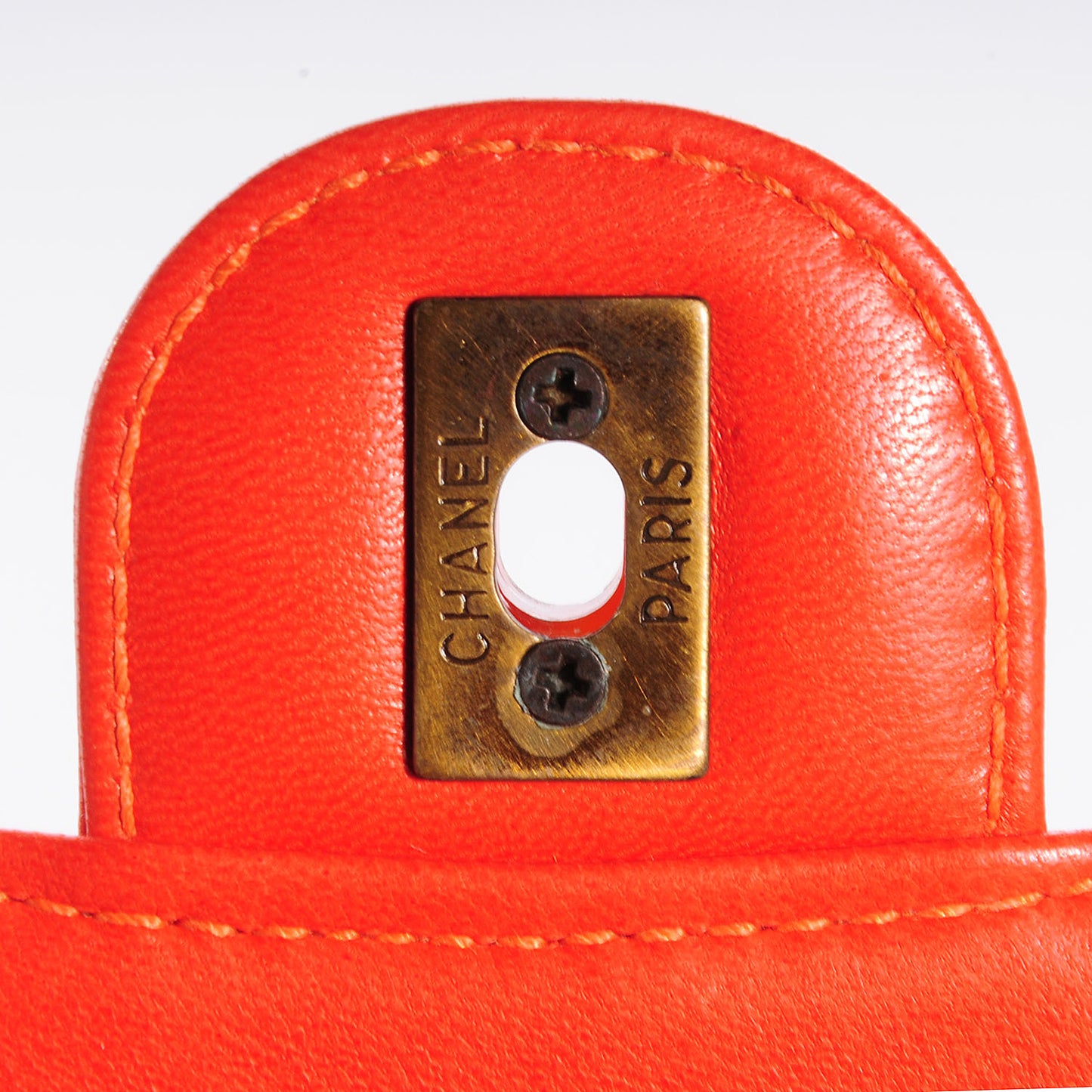Lambskin Tortoise Chain Mini Square Flap Orange