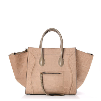 Celine Crocodile Embossed Nubuck Medium Phantom Luggage Beige 1 of 8
