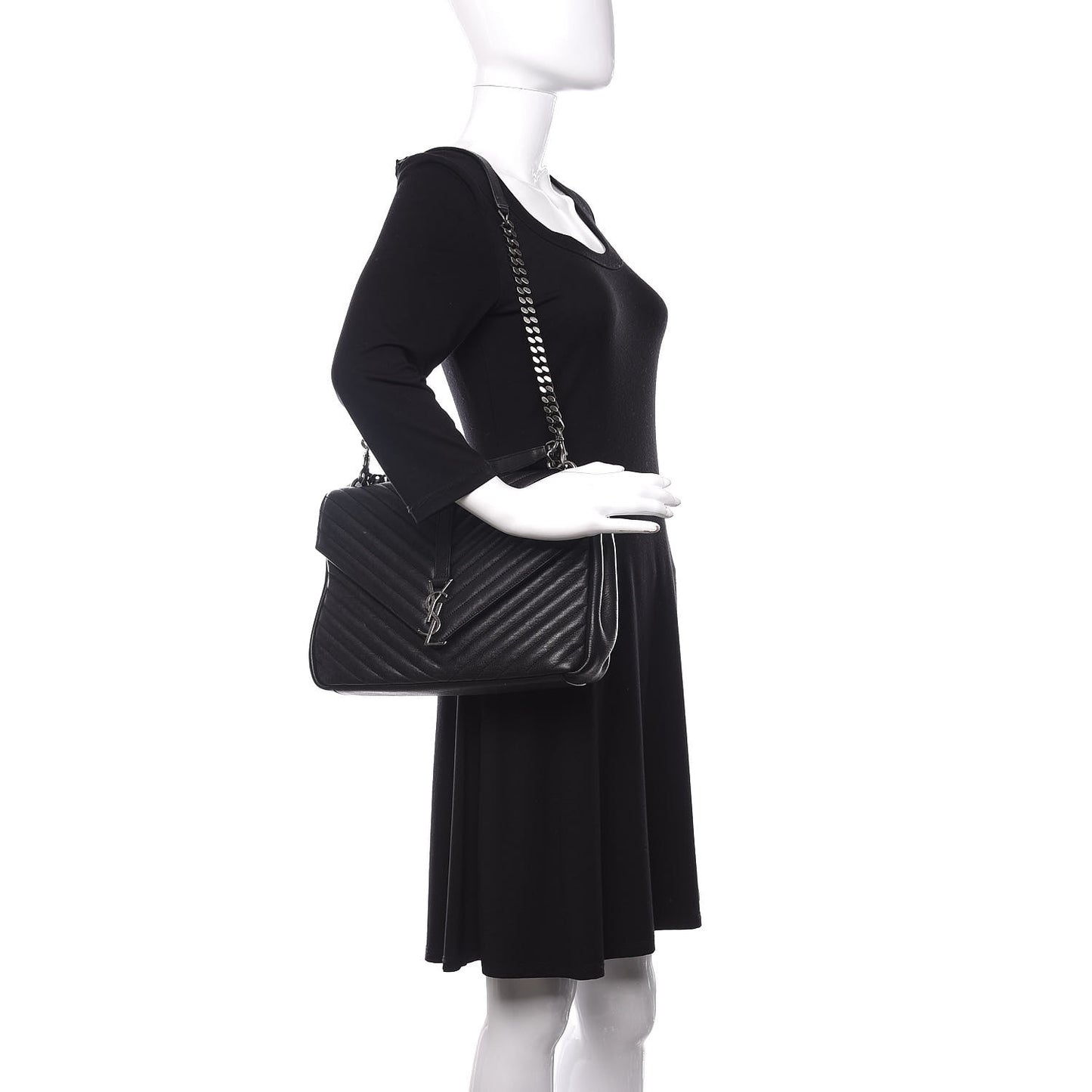 Sheepskin Matelasse Chevron Monogram Large College Satchel Black