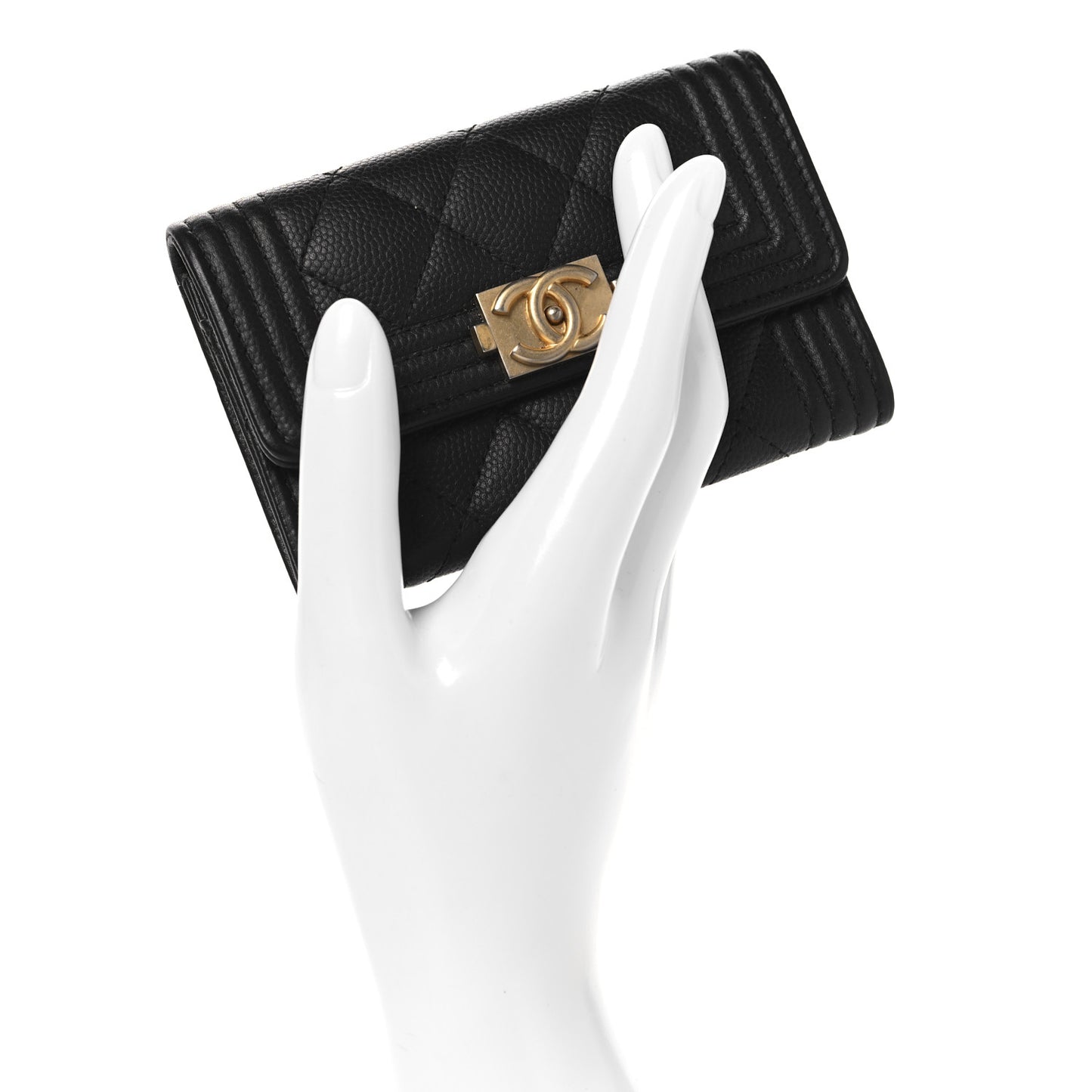 Caviar Quilted Boy Flap Card Holder Black