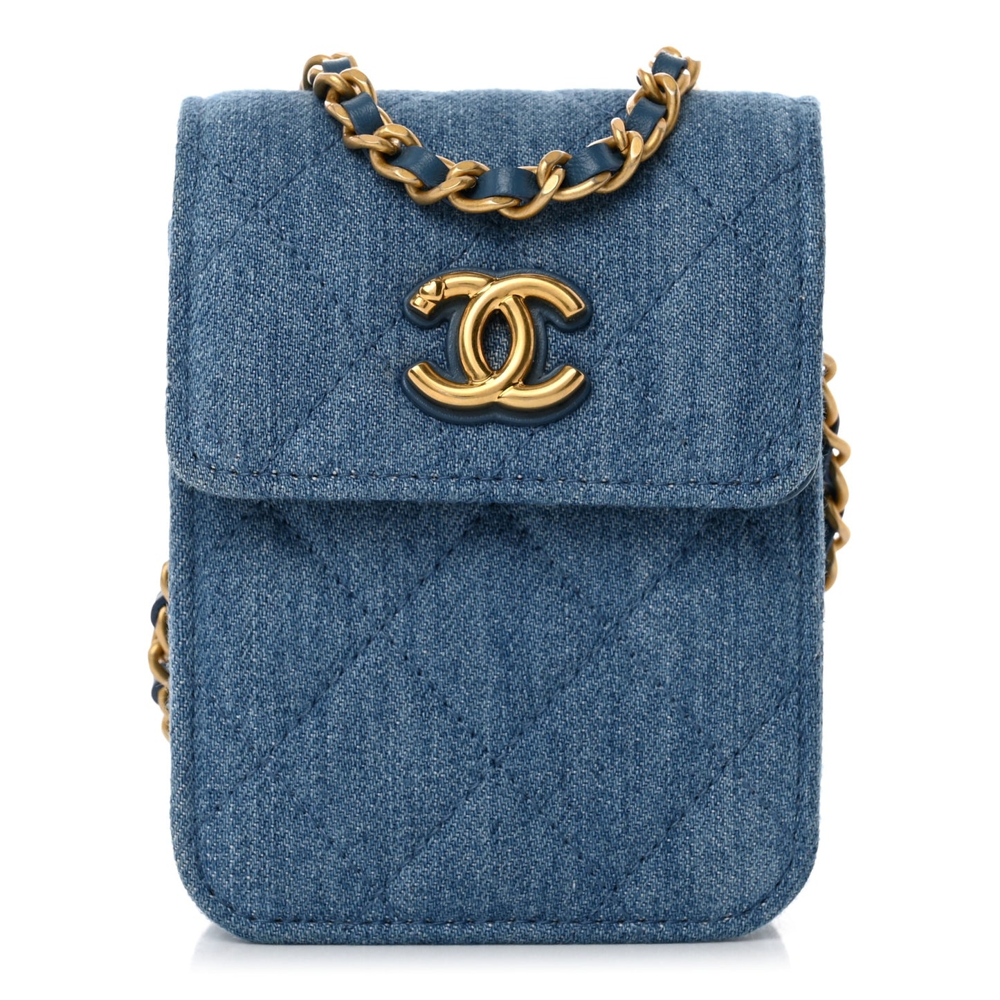 Denim Quilted Flap Mini Crossbody Blue