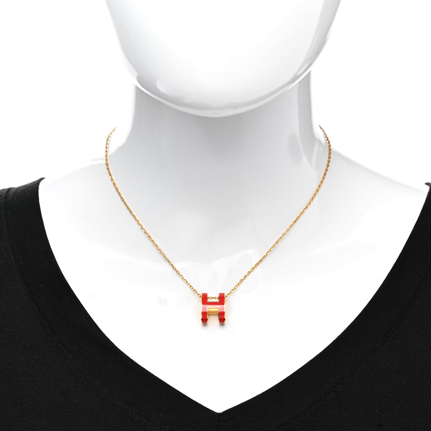 Lacquered Gold Pop H Pendant Necklace Rouge Vif