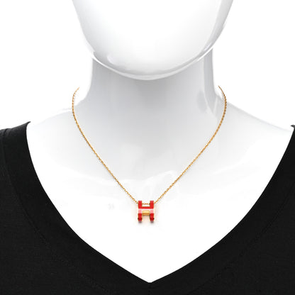 Hermes Lacquered Gold Pop H Pendant Necklace Rouge Vif 2 of 8