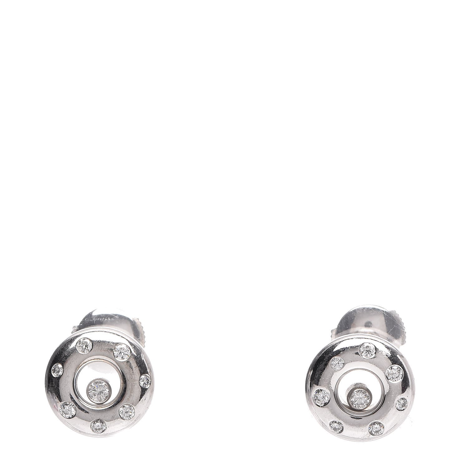 Chopard 18K White Gold Happy Diamonds Round Stud Earrings 1 of 6