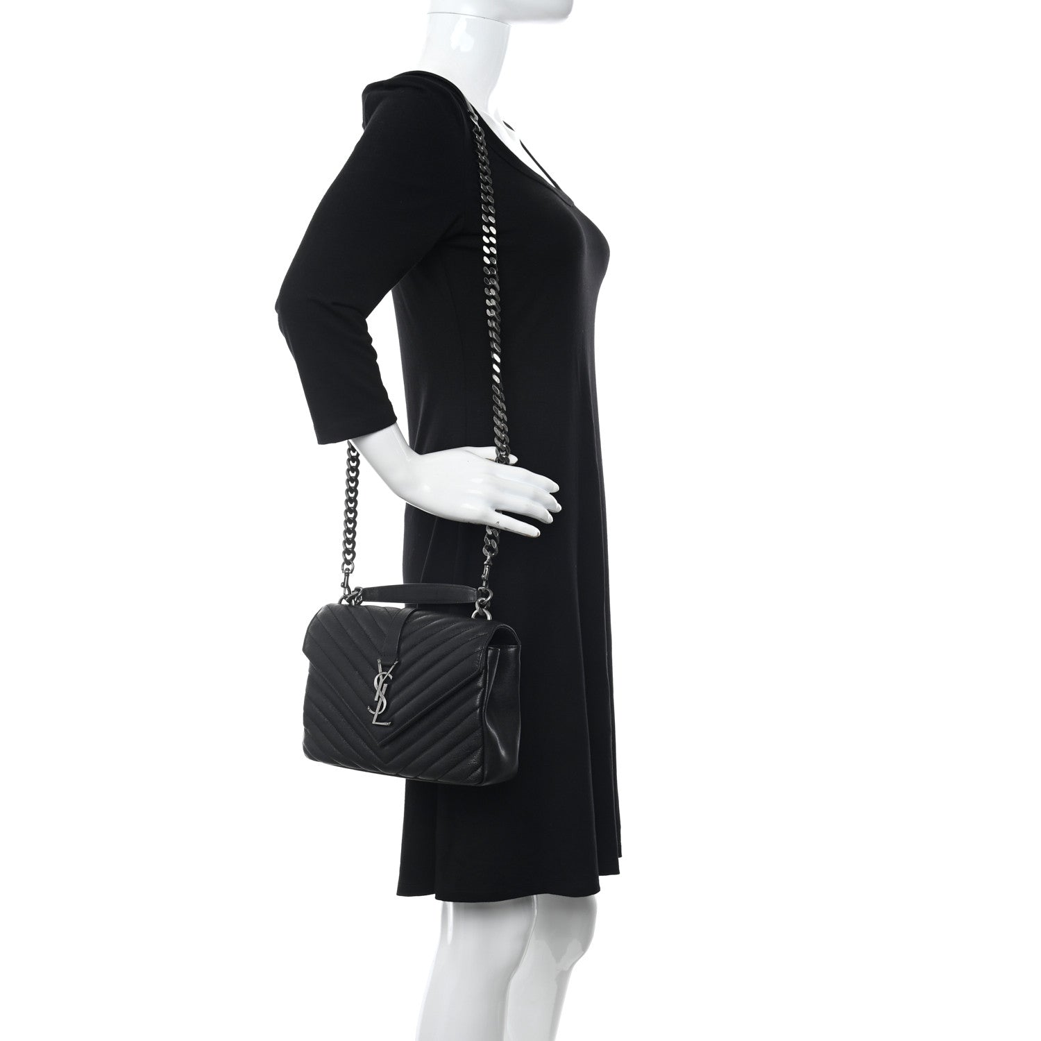 Saint Laurent Sheepskin Matelasse Chevron Monogram Medium College Bag Black 2 of 12