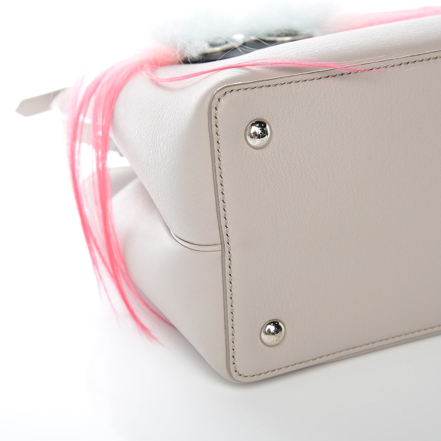 Vitello Dolce Fox Goat Bi-Color Sad Eyes Mirror Charm Petite 2Jours Tote Grigio Polvere Black