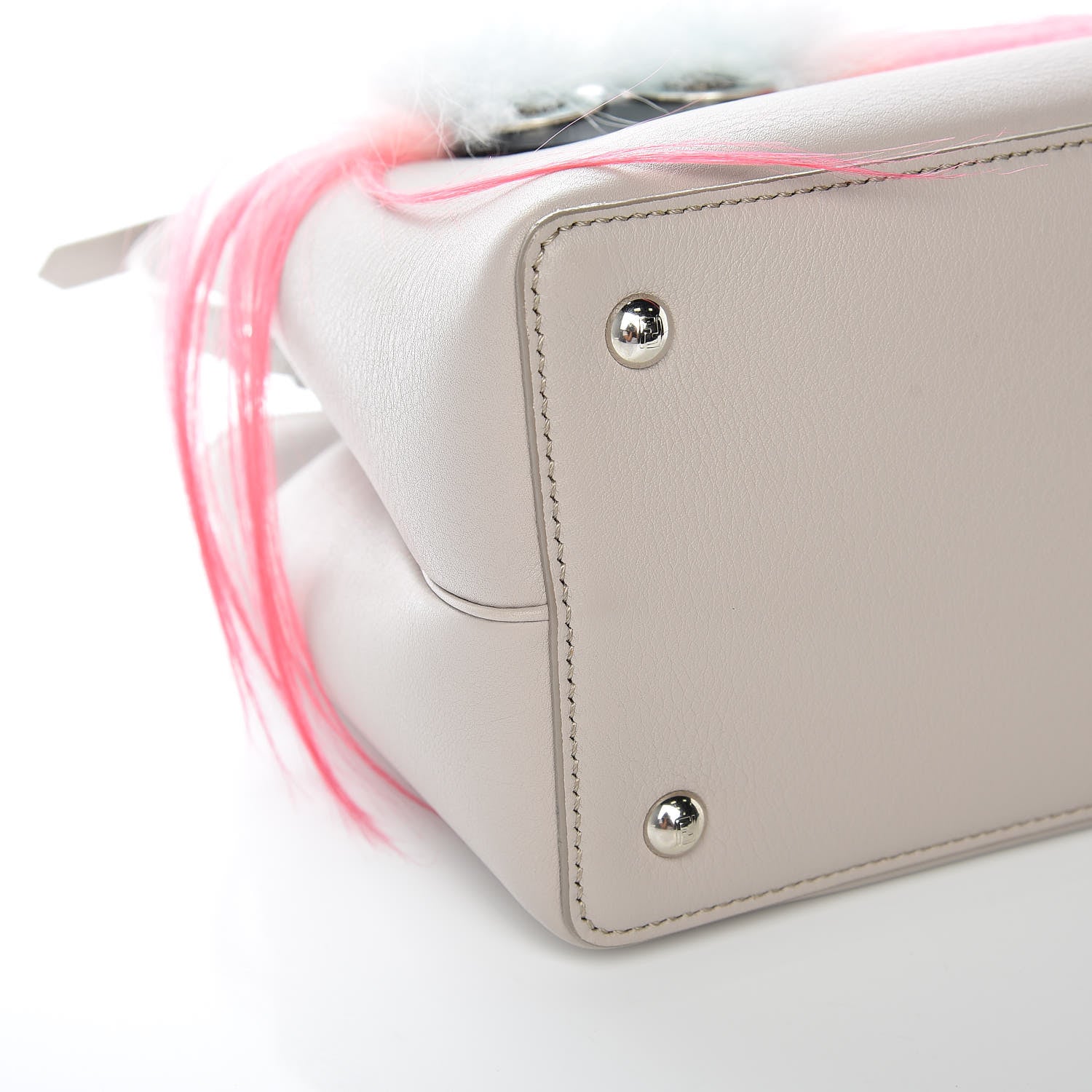 Fendi Vitello Dolce Fox Goat Bi-Color Sad Eyes Mirror Charm Petite 2Jours Tote Grigio Polvere Black 9 of 10