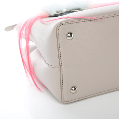 Fendi Vitello Dolce Fox Goat Bi-Color Sad Eyes Mirror Charm Petite 2Jours Tote Grigio Polvere Black 9 of 10