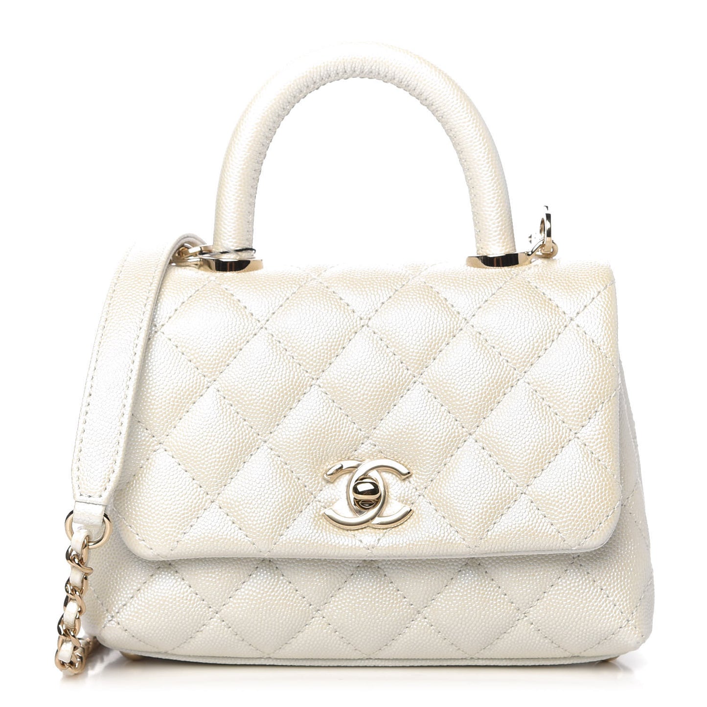 Iridescent Caviar Quilted Extra Mini Coco Handle Flap Ivory