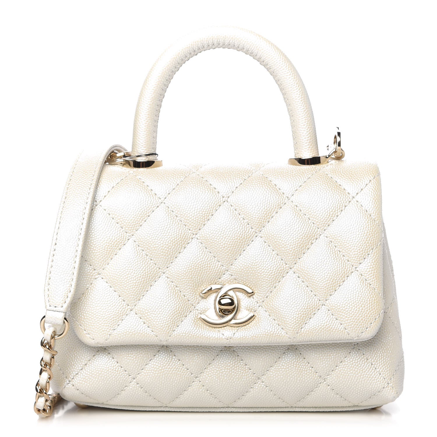 Chanel Iridescent Caviar Quilted Extra Mini Coco Handle Flap Ivory 1 of 11