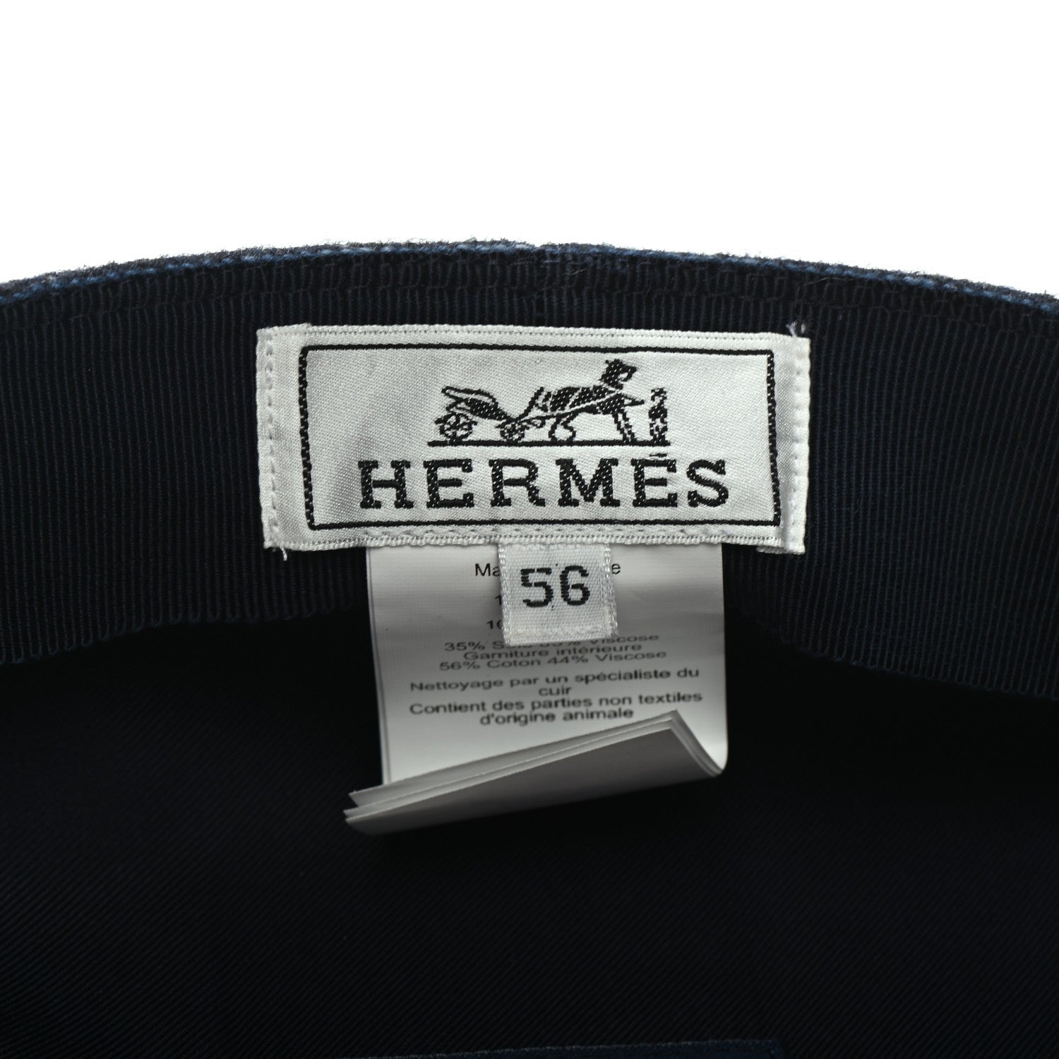 Hermes Glossy Lambskin Wool Womens Vauban Cap 56 Marine Black 5 of 6