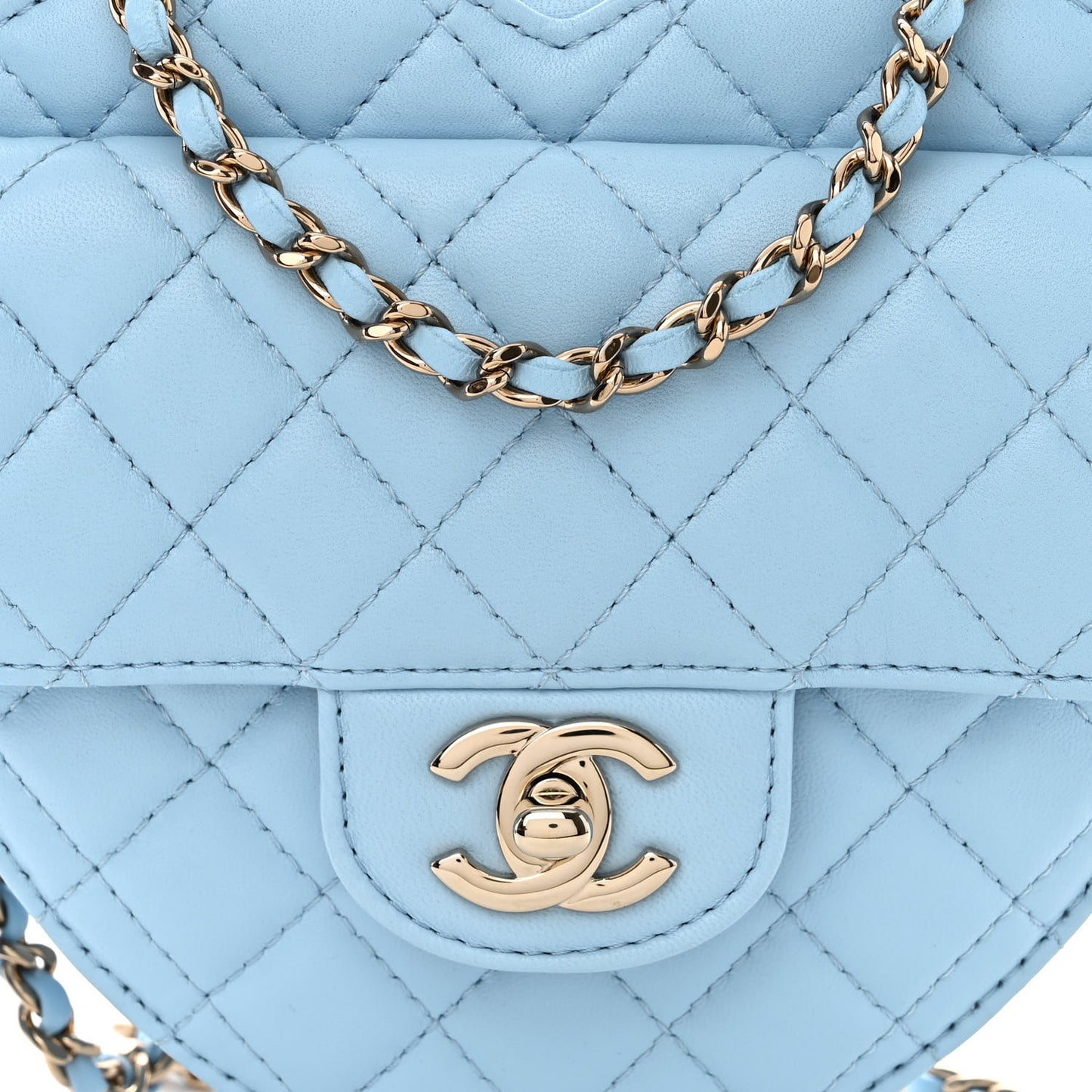 Lambskin Quilted CC In Love Heart Bag Light Blue
