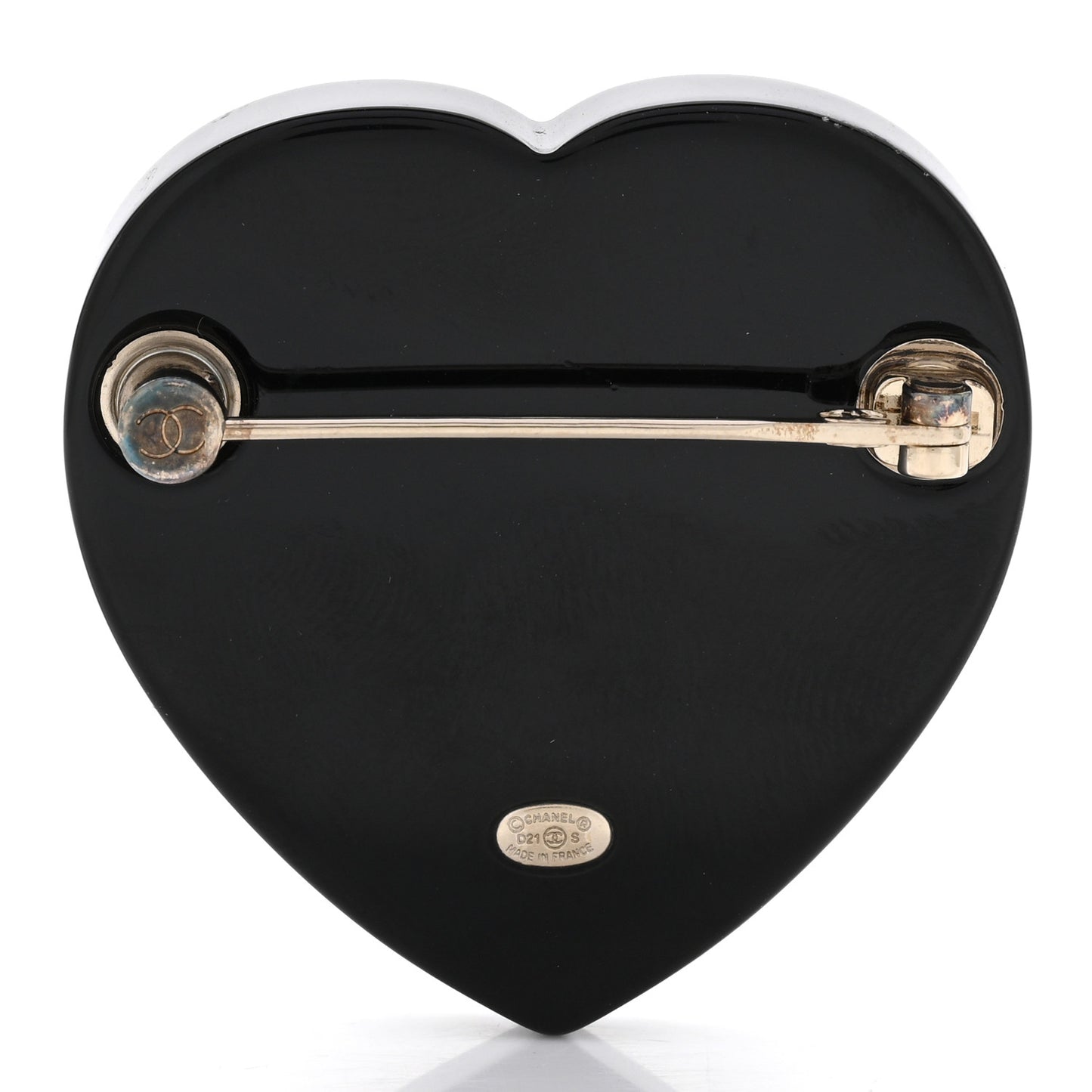 Crystal Pearl CC Heart Brooch Gold Black White