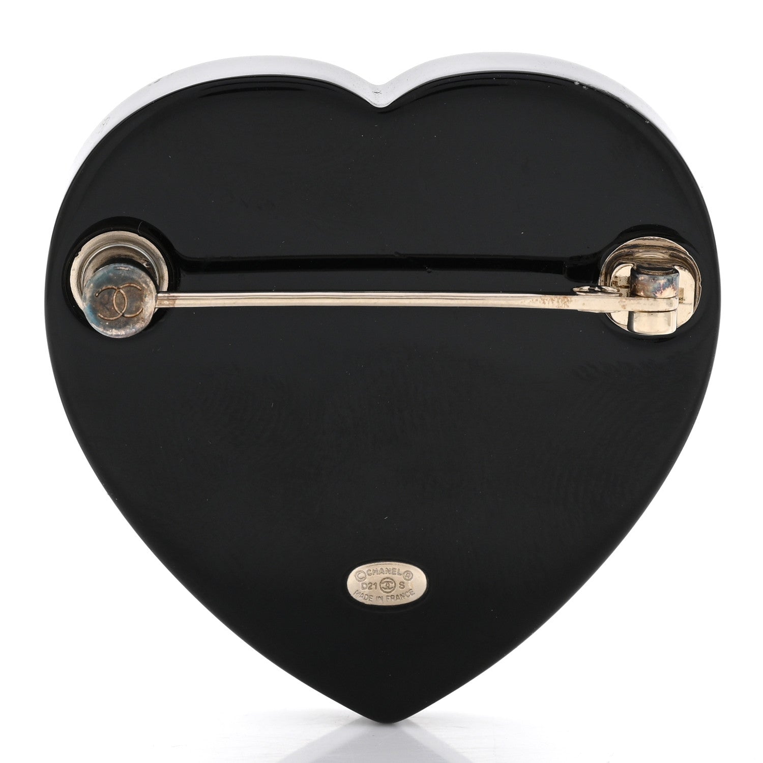 Chanel Crystal Pearl CC Heart Brooch Gold Black White 3 of 6