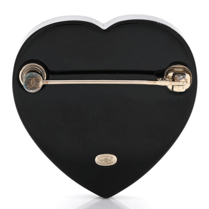 Chanel Crystal Pearl CC Heart Brooch Gold Black White 3 of 6