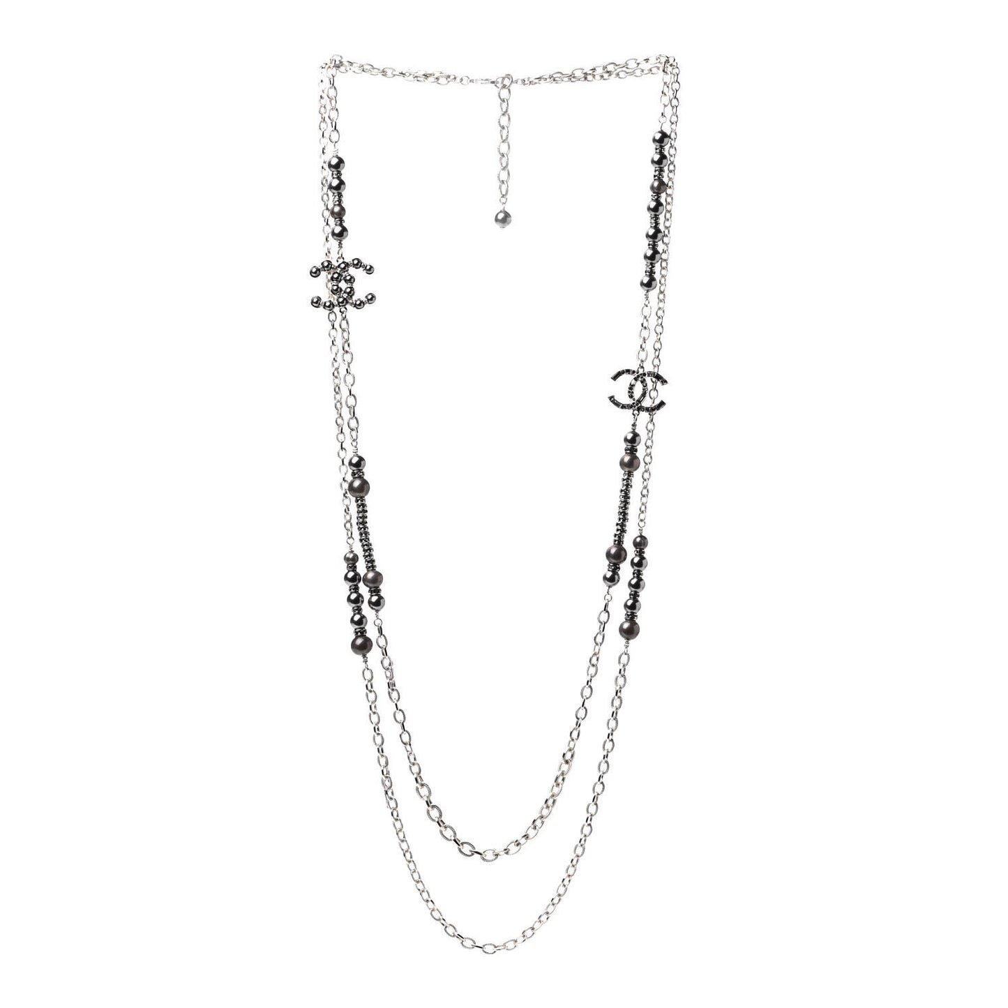 Pearl Crystal Nefertiti CC Long Necklace Gold Grey