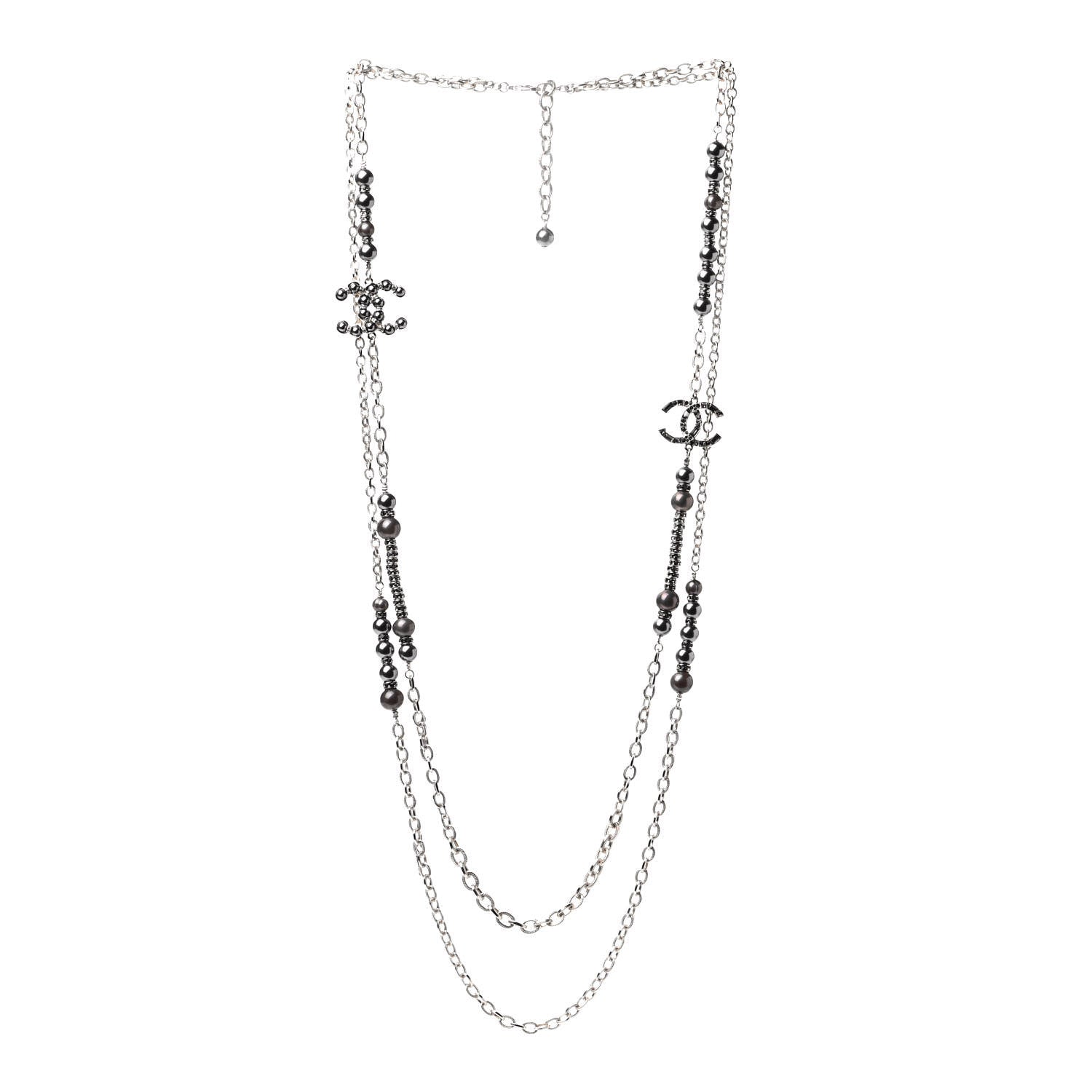 Chanel Pearl Crystal Nefertiti CC Long Necklace Gold Grey 3 of 5