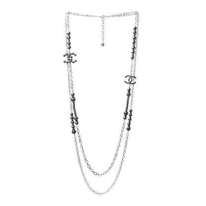 Chanel Pearl Crystal Nefertiti CC Long Necklace Gold Grey 3 of 5