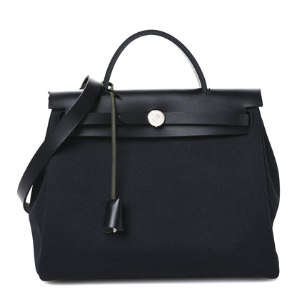 Hermes Military Toile Vache Hunter Herbag Zip Retourne 31 PM Black 1 of 11