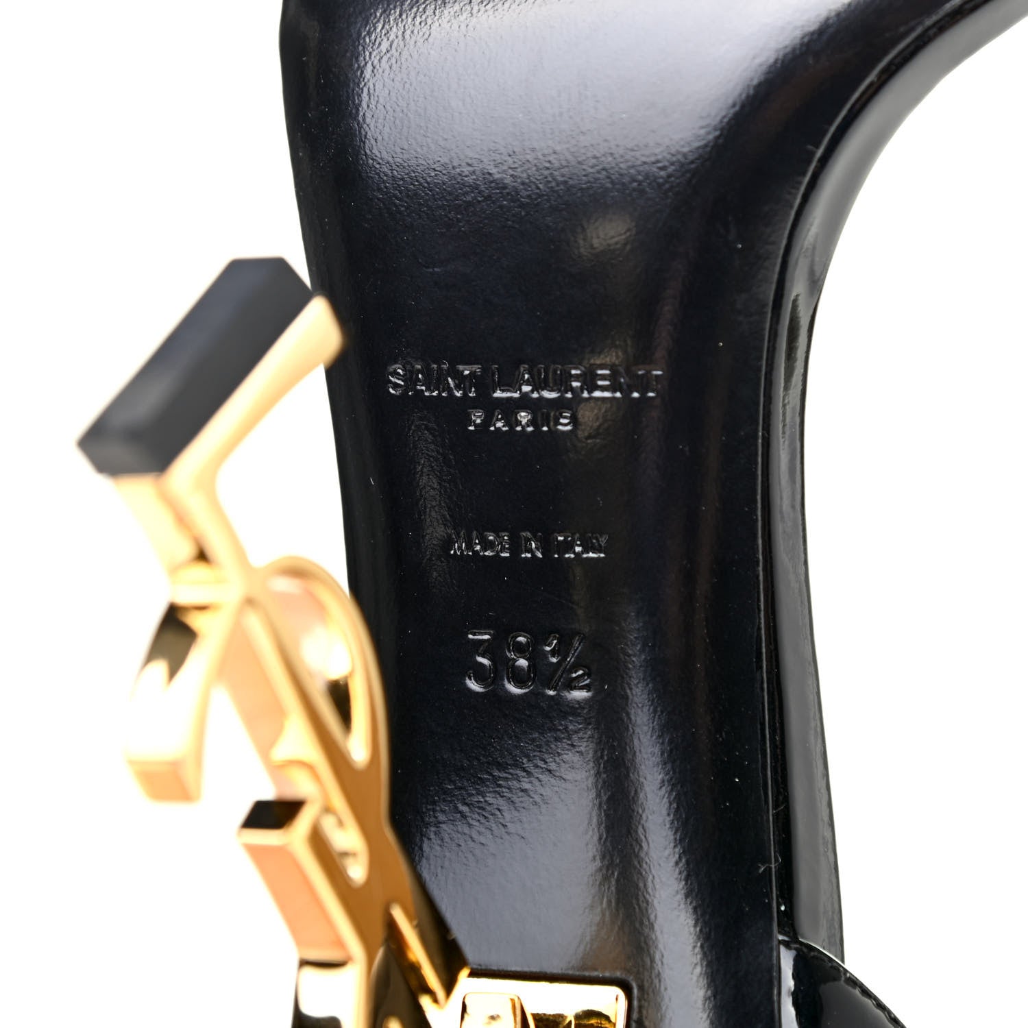Saint Laurent Patent Calfskin Opyum 110 Sandals 38.5 Black Gold 7 of 7