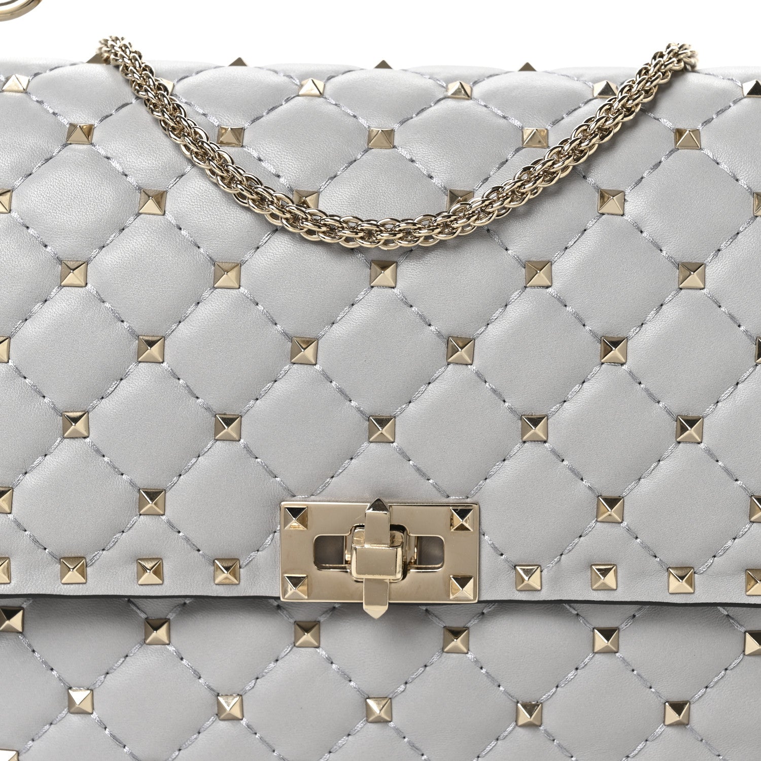 Valentino Garavani Nappa Large Rockstud Spike Shoulder Bag Pastel Grey 8 of 10