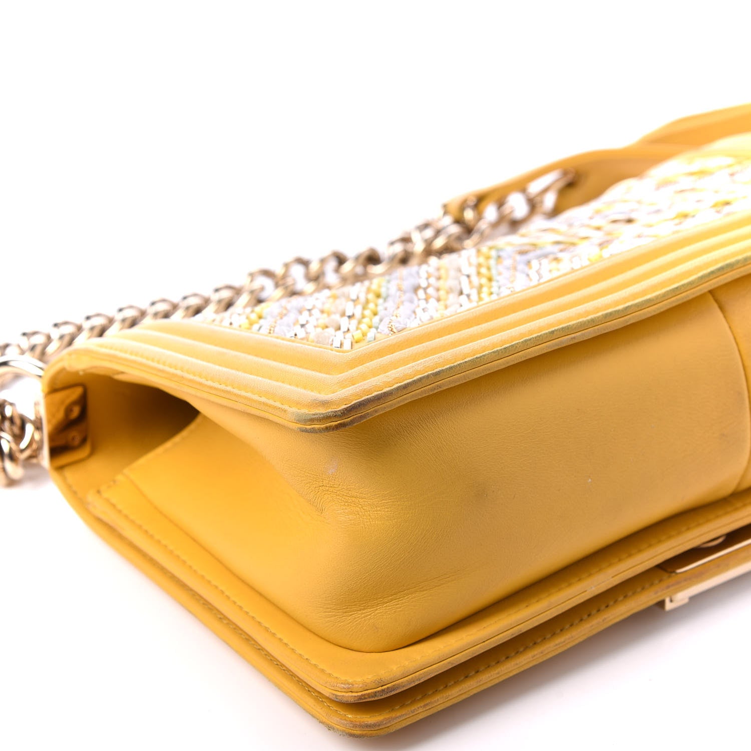 Chanel Calfskin Chevron Embroidered Medium Flap Yellow 7 of 11