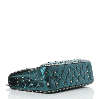 Valentino Garavani Metallic Wrinkled Lambskin Medium Rockstud Spike Shoulder Bag Peacock 4 of 11