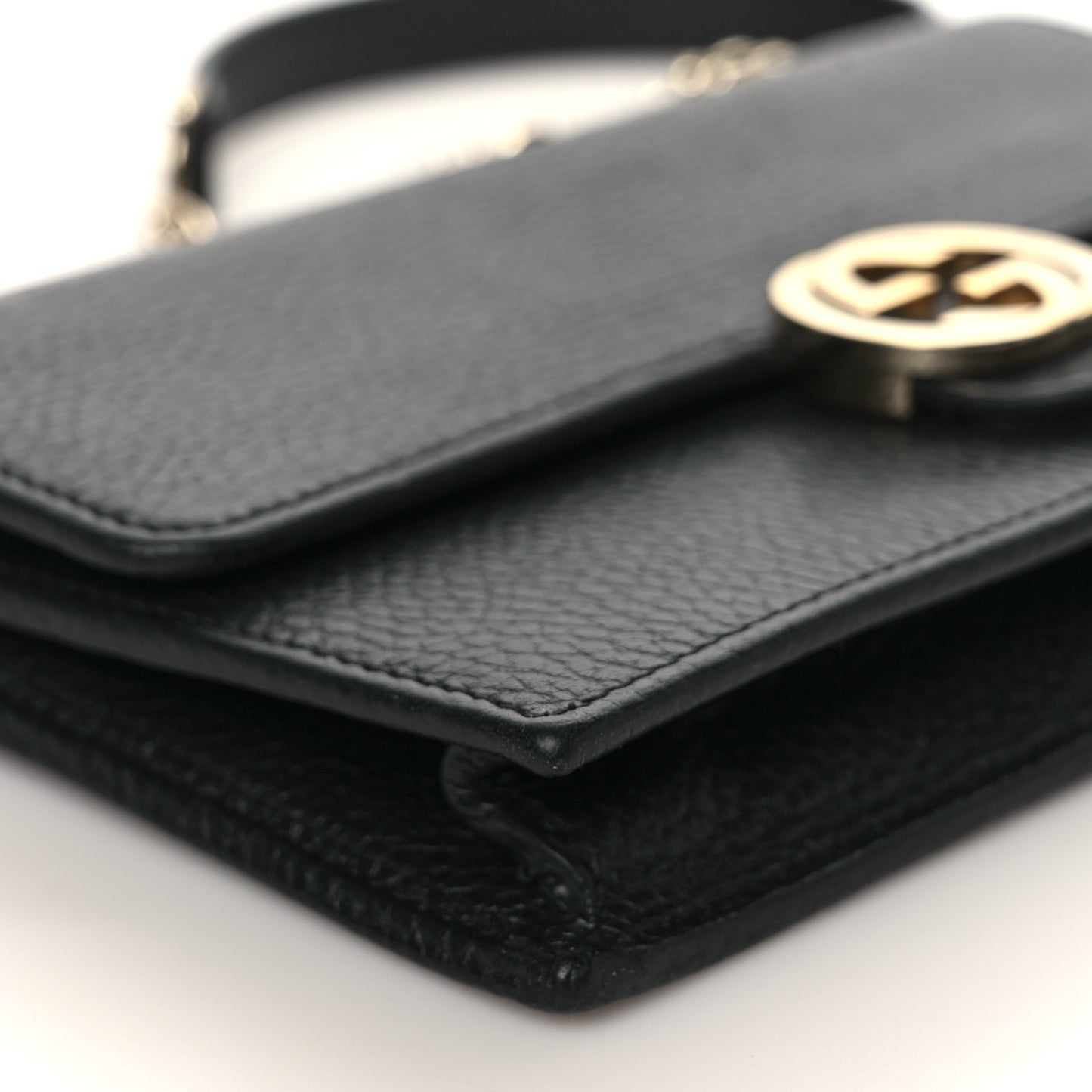 Dollar Calfskin Interlocking G Chain Wallet Black