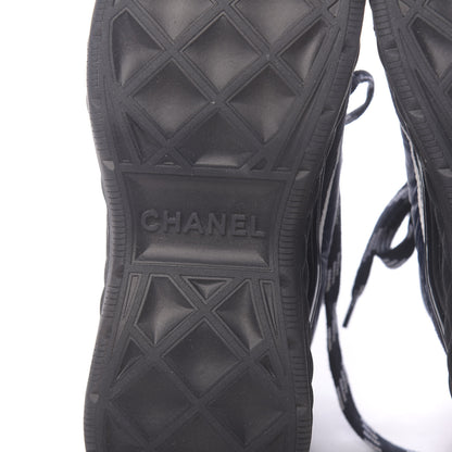 Chanel Fabric Calfskin Suede Womens CC Sneakers 37 Navy 6 of 9