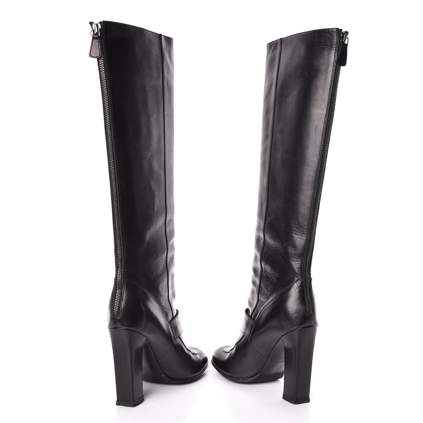 Calfskin CC Turnlock Knee High Boots 37.5 Black