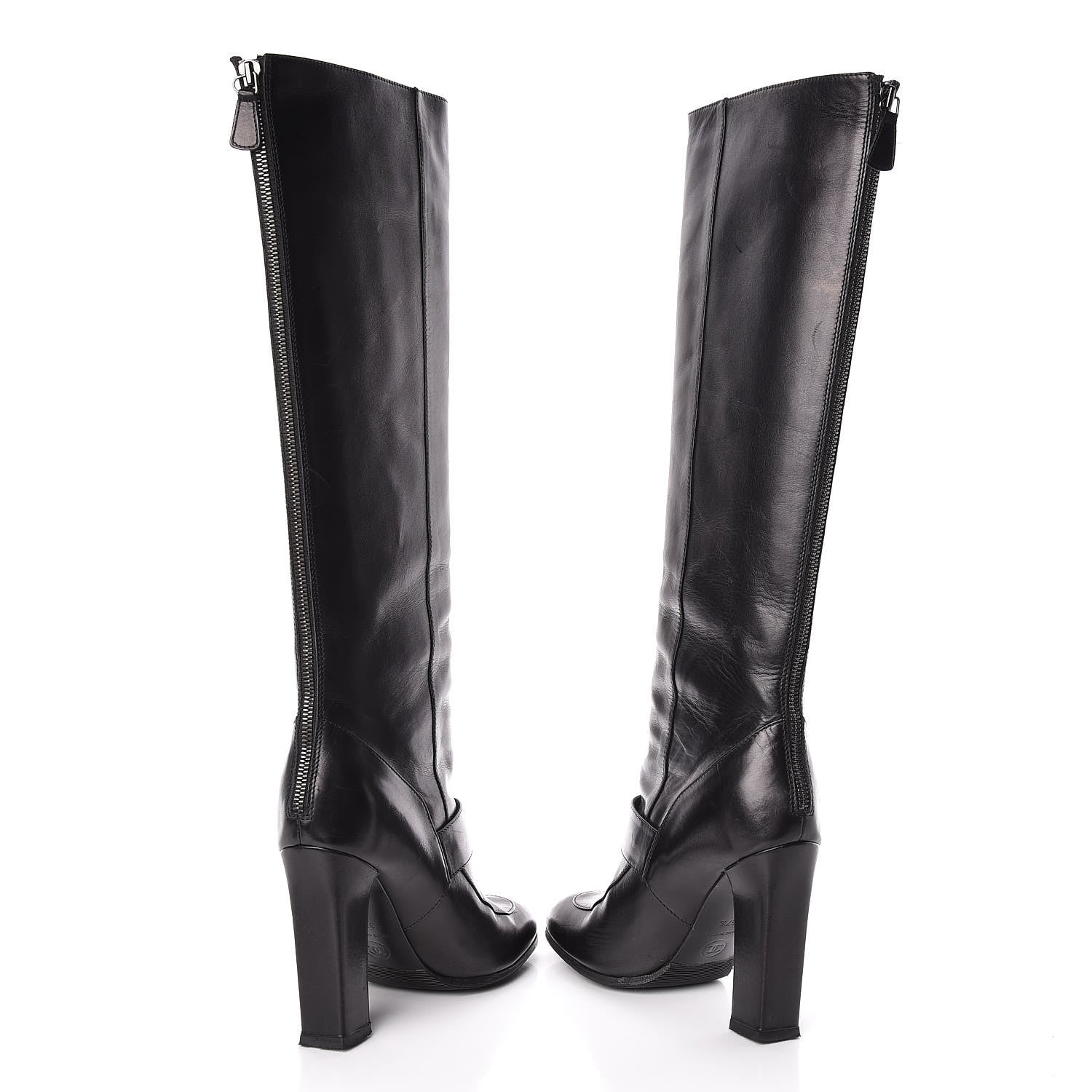 Chanel Calfskin CC Turnlock Knee High Boots 37.5 Black 5 of 12