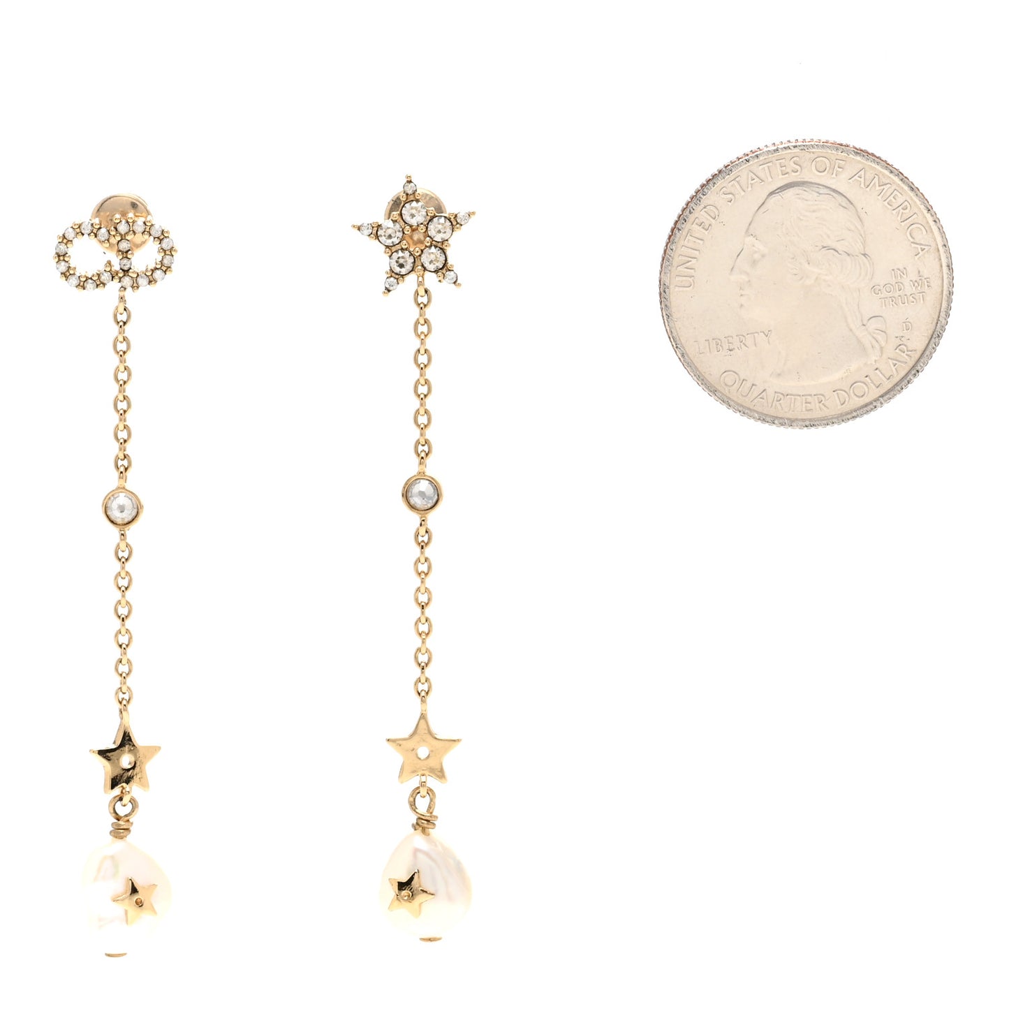 Pearl Crystal Star CD Drop Earrings Gold