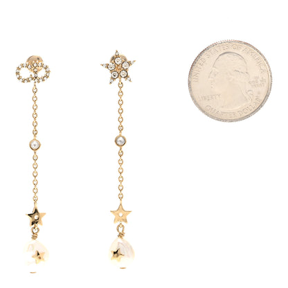 Christian Dior Pearl Crystal Star CD Drop Earrings Gold 2 of 4